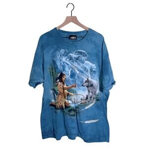 VNTG SKULBONE Y2K Faded wolf and native print Blue T-Shirt XL